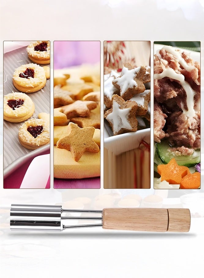 SHABILI 3PCS Cookie Cutters Set for Bakers, Stainless Steel Bistcuit Cake Decorating Tool with Wooden Handle, Jam Biscuit Cutters Corer and Cookie Press Mold , Cake Hole Punch, Cake Center Plunger - Image 3
